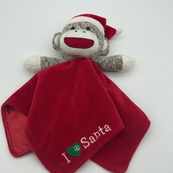 Sock Monkey Lovey I ❤️ Santa Rattle Velvet Satin Security Toy Baby Infant - Picture 4 of 6